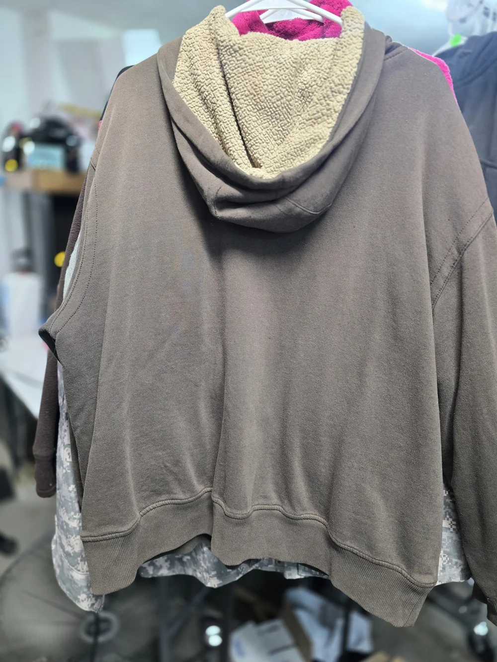 Faded Glory Brown Hooded Zip-Up Jacket with Sherpa Lining
